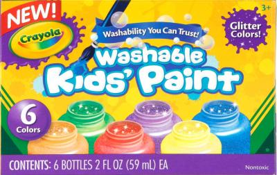 Crayola Glitter Washable Kids Paint, 2 Oz, Pack of 6