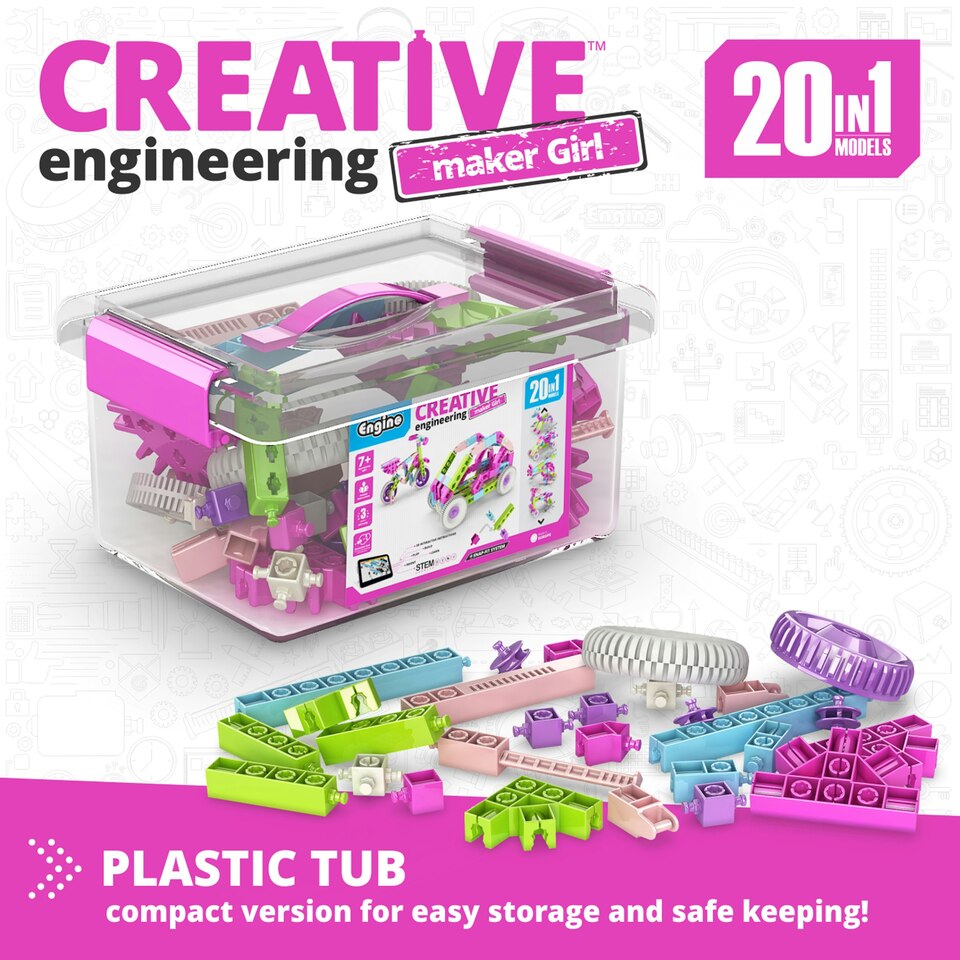 Engino Maker Girl STEM 20-Model Engineering Set, Ages 7+