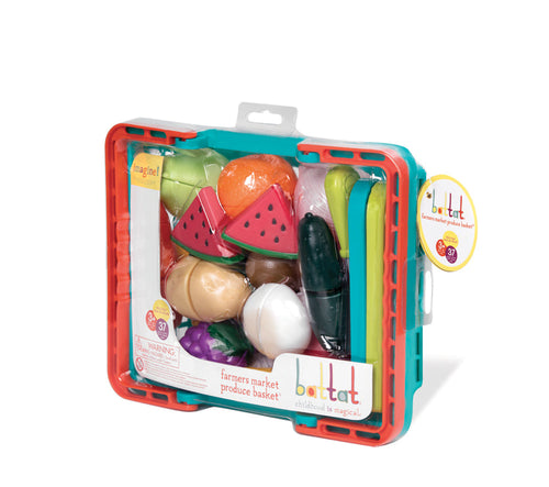 Battat Farmers Market Basket - 37-Pcs Pretend Play Food Set