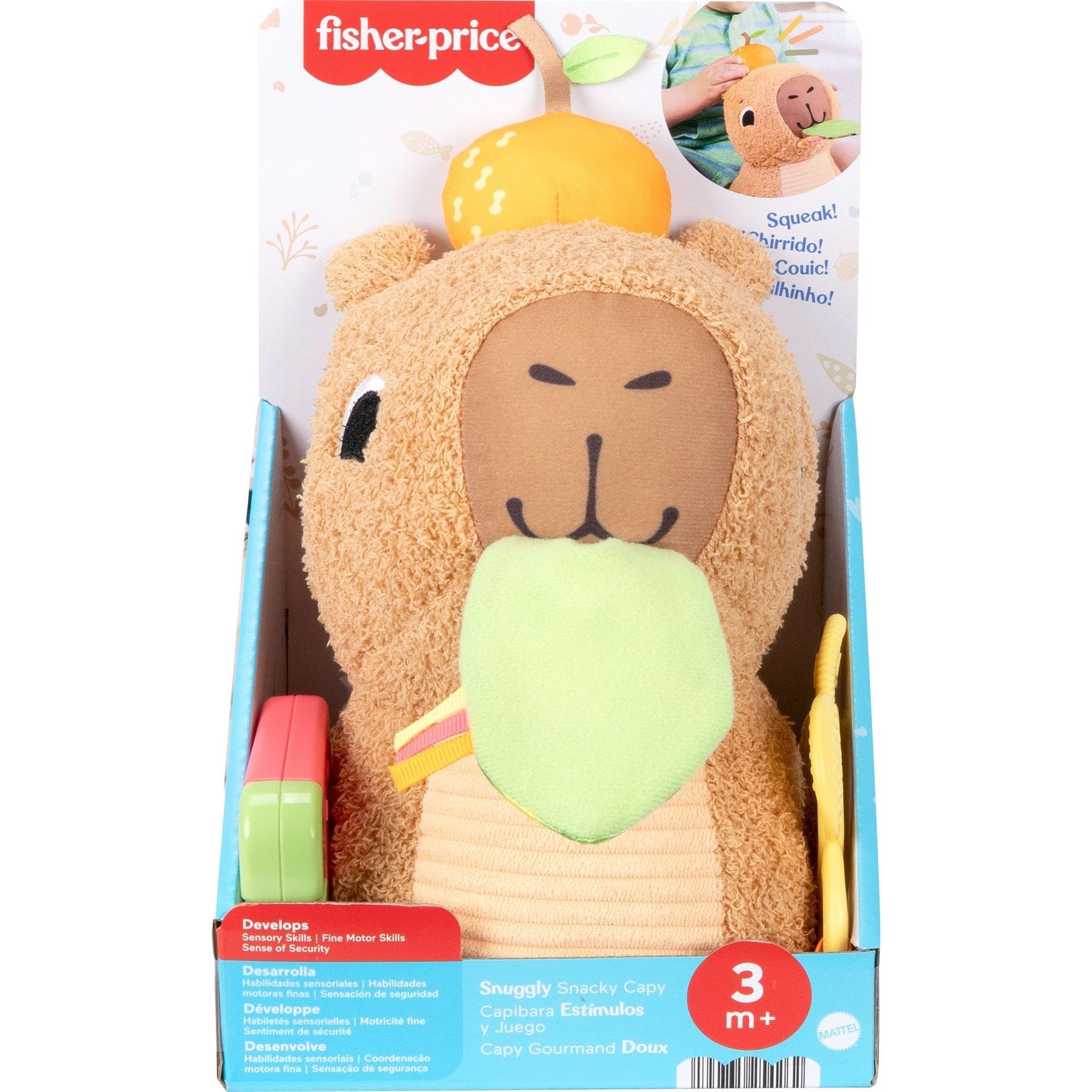 Fisher-Price Snuggly Snacky Capybara Plush, Big, Baby Sensory Toy