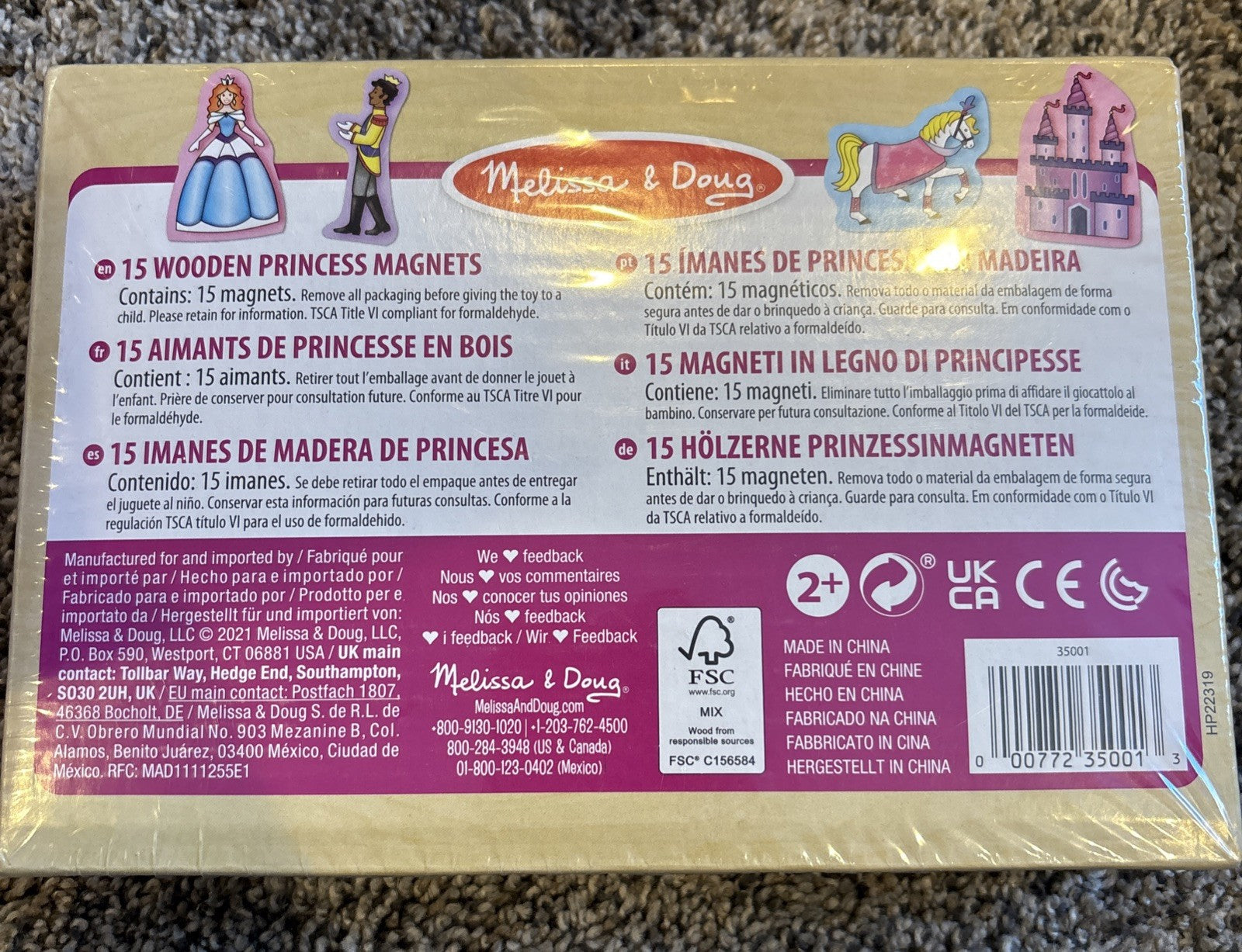 Melissa & Doug 15 Wooden Princess Magnets with Box