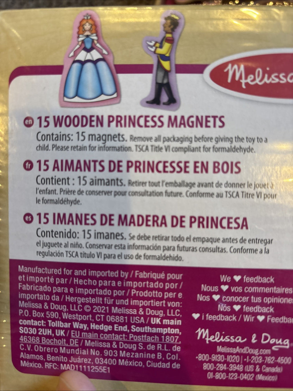 Melissa & Doug 15 Wooden Princess Magnets with Box