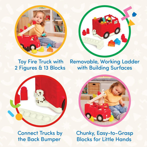 Battat Fire Engine Toy Truck with Blocks and Figurines