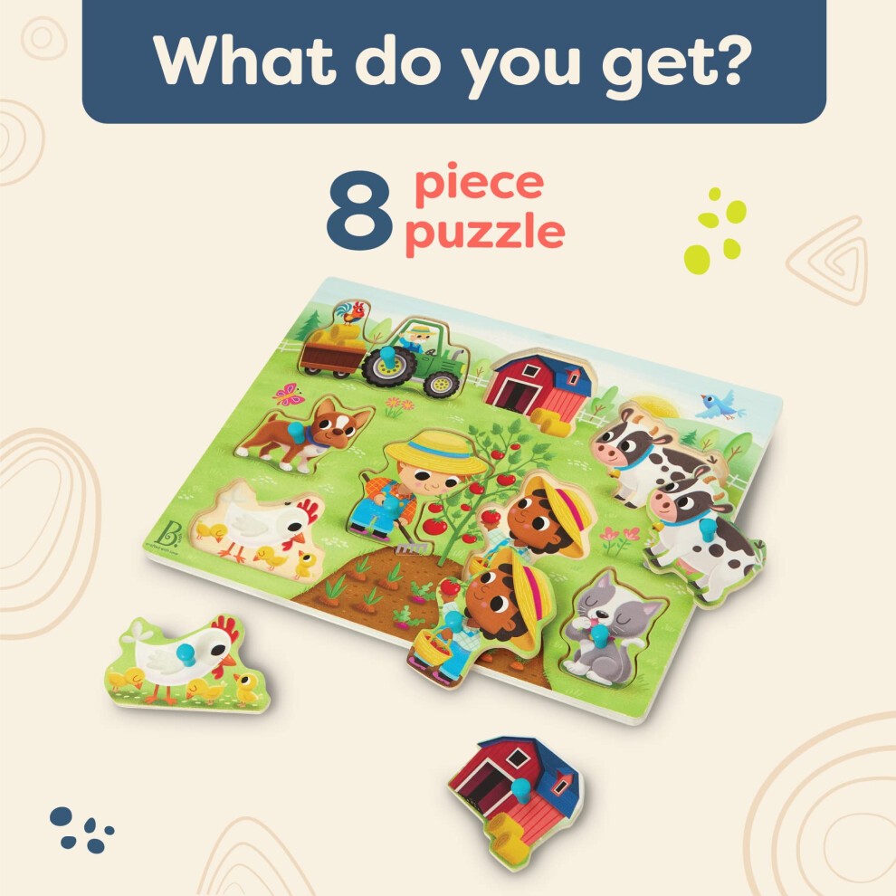B. Toys- Peek & Explore - Barnyard- Wooden Peg Puzzle - Farm Puzzle for Toddlers  Kids - 8 Barnyard Pieces - Barn  Animals  Farmers & More - 2 Years +