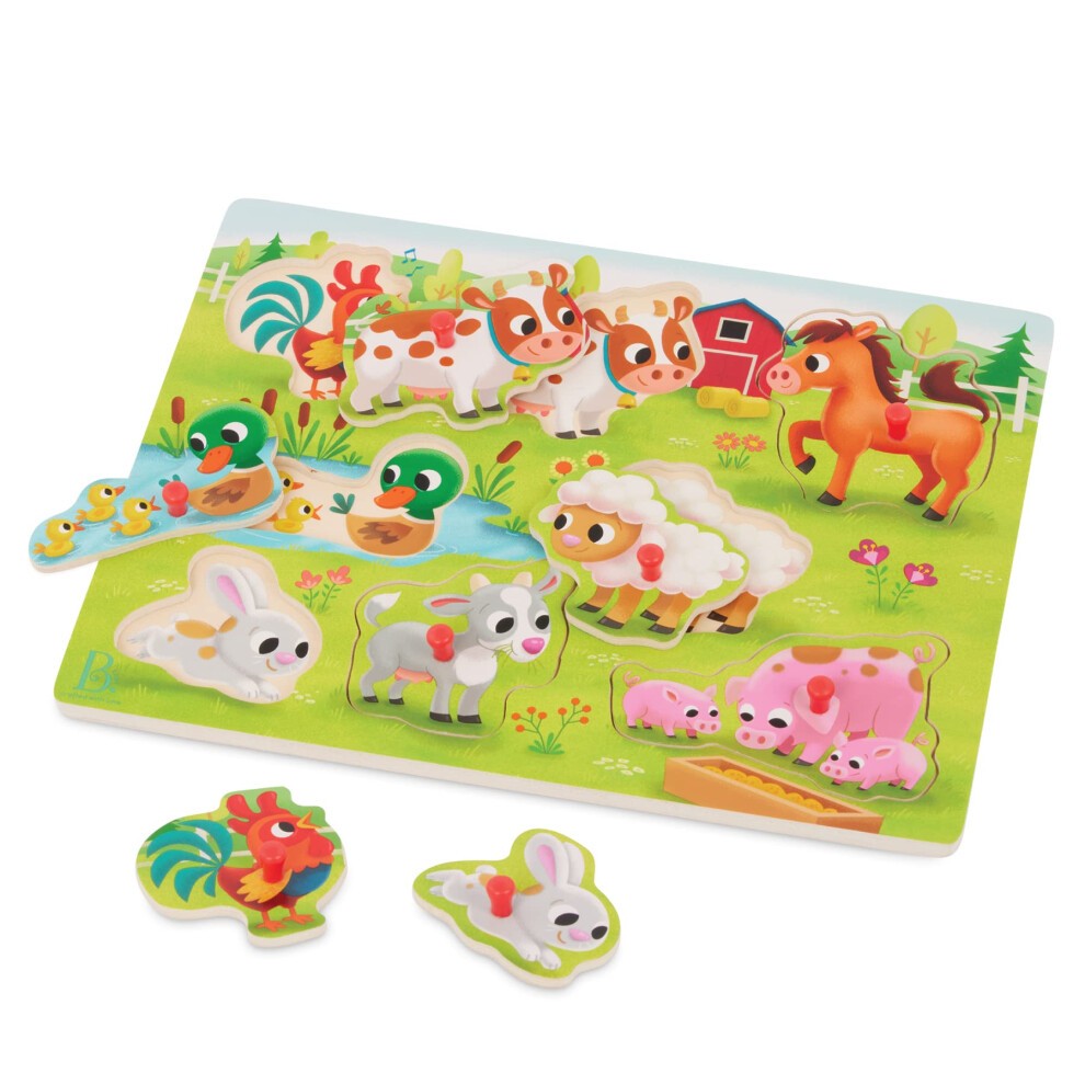 B. Juguetes Peek & Explore Farm Animals Peg Puzzle 8 Pieces - packaging slightly damaged