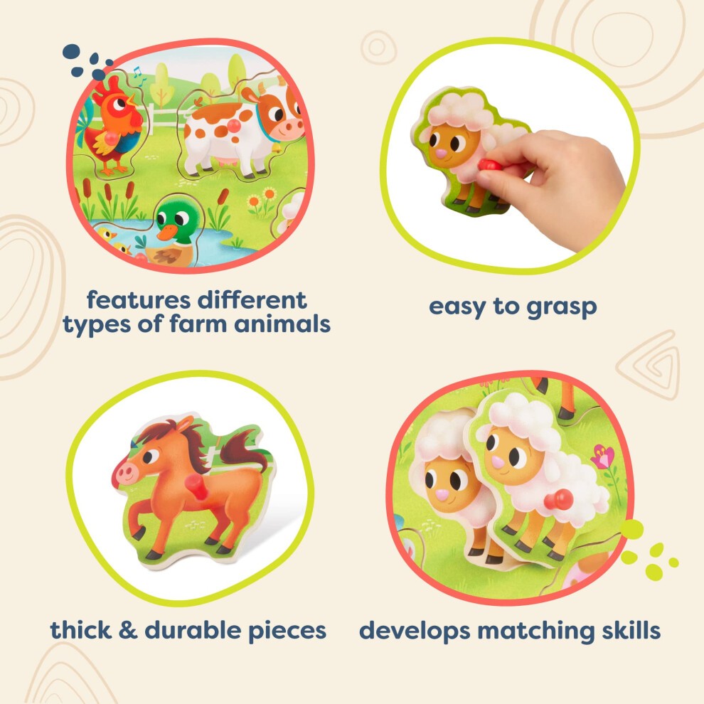 B. Juguetes Peek & Explore Farm Animals Peg Puzzle 8 Pieces - packaging slightly damaged