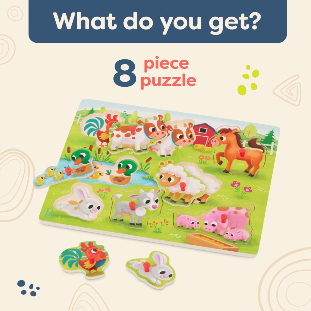 B. Juguetes Peek & Explore Farm Animals Peg Puzzle 8 Pieces - packaging slightly damaged