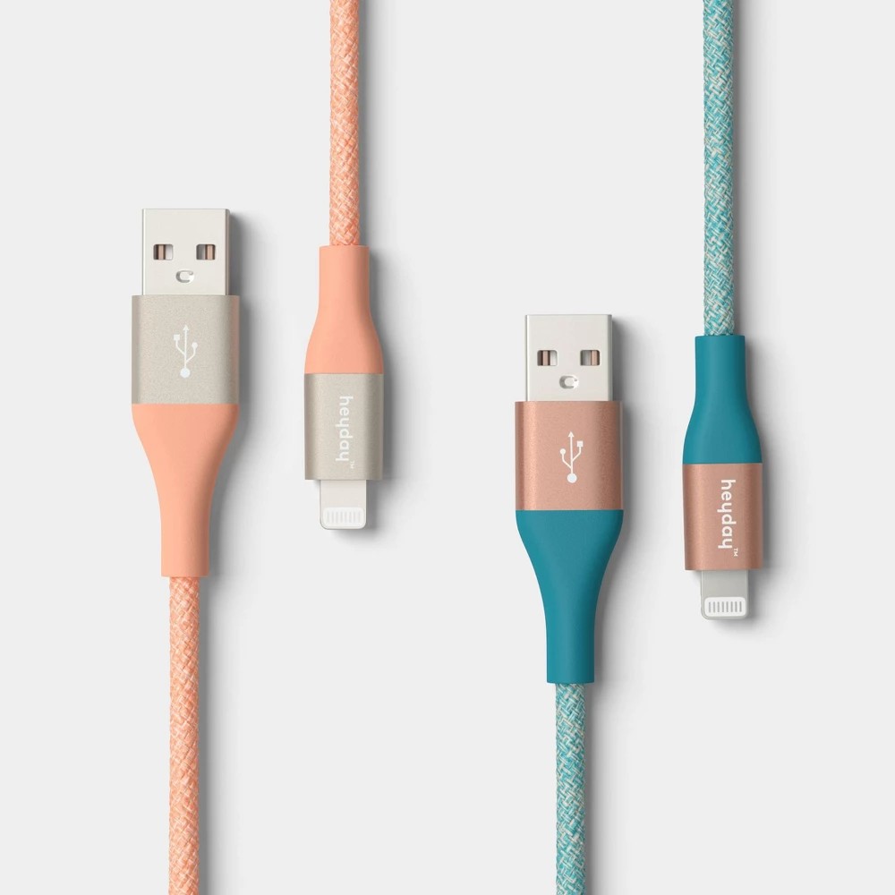 Heyday 6ft Braided Lightning to USB- A Cable 2pk - Deep Sage Peach - very slight wear on box, unopened