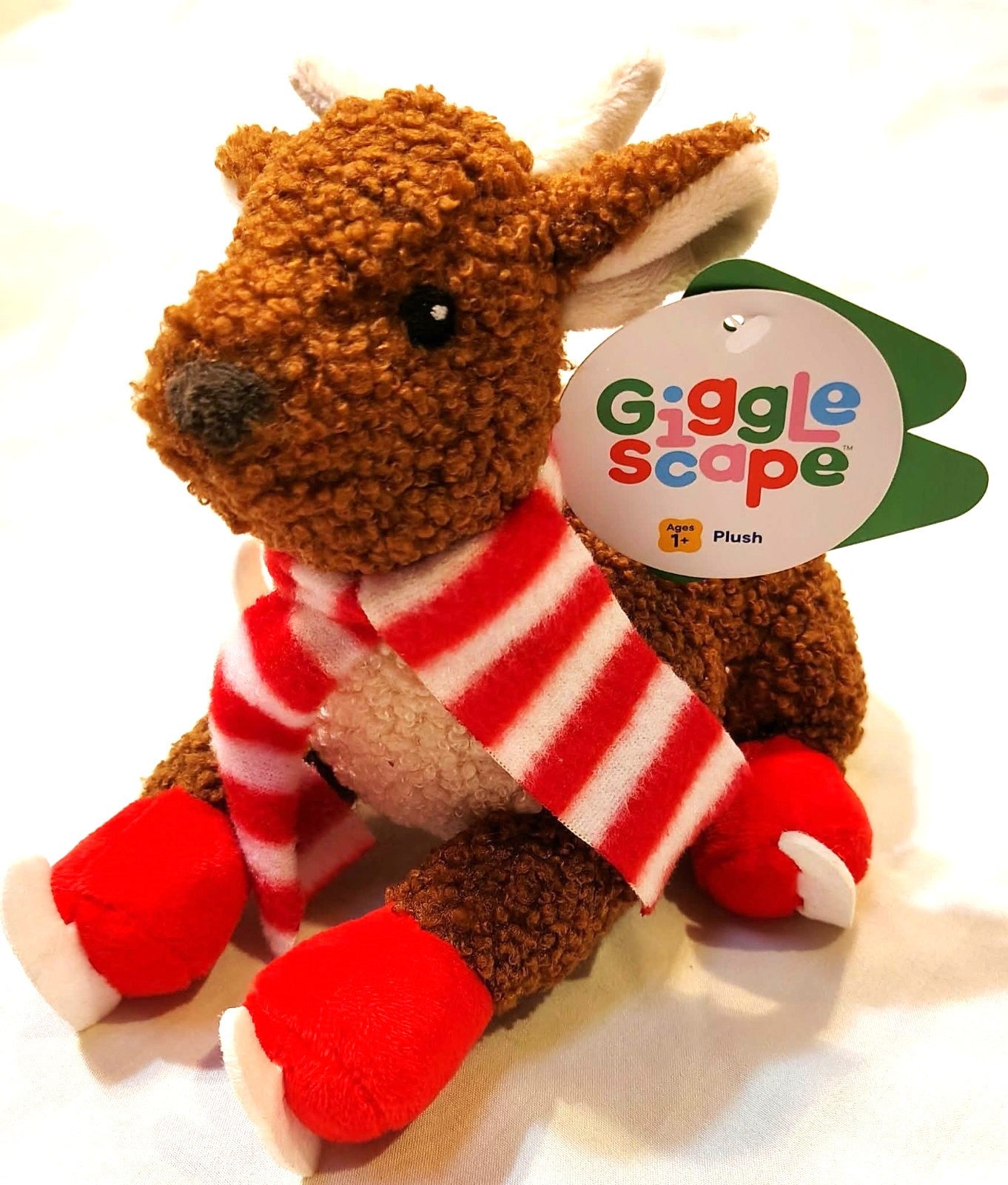 GIGGLESCAPE 7" Christmas Reindeer Plush with Scarf & Skates