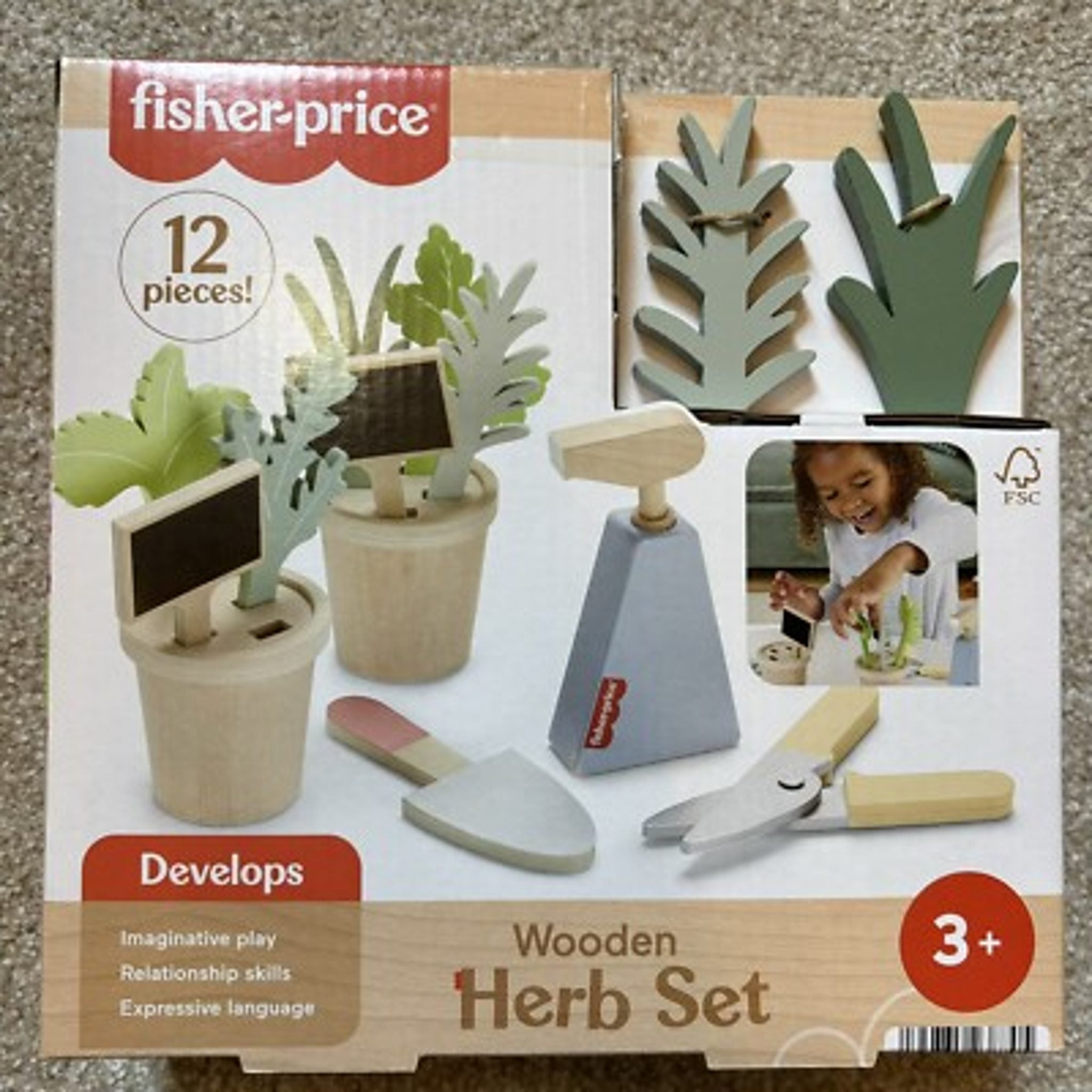 Fisher-Price Wooden Herb Garden Playset, 12 Pieces for Preschool