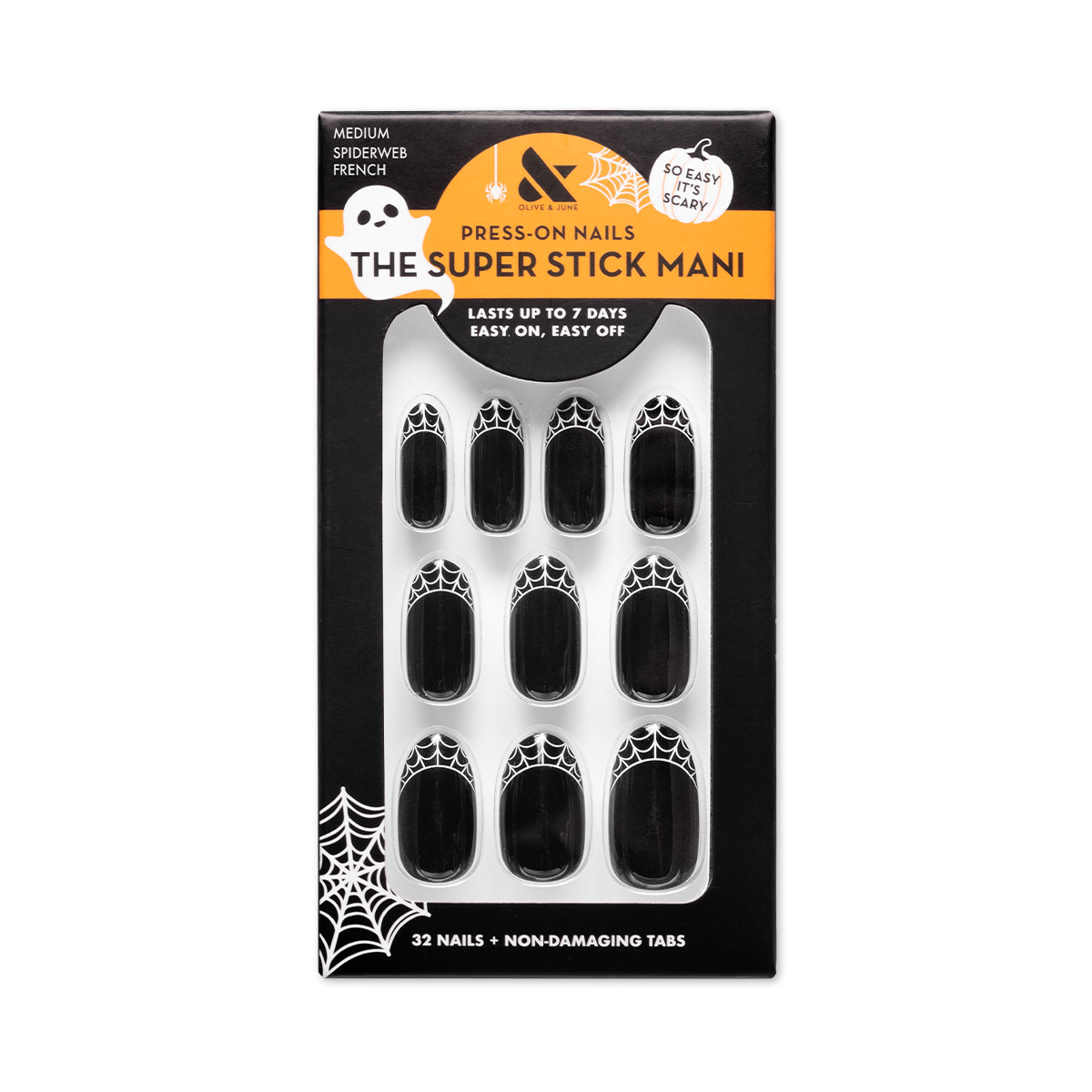 Olive & June Super Stick Mani Press-On Nails, Spiderweb French