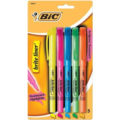 BIC Brite Liner Highlighter, 23 oz, Assorted Colors, 5 Count
