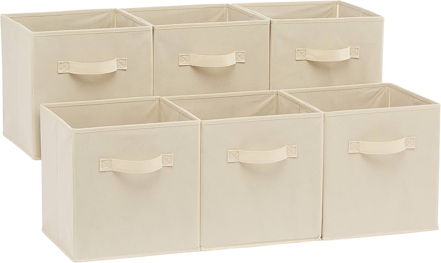 Amazon Basics Large Linen Storage Bins, Pack of 3
