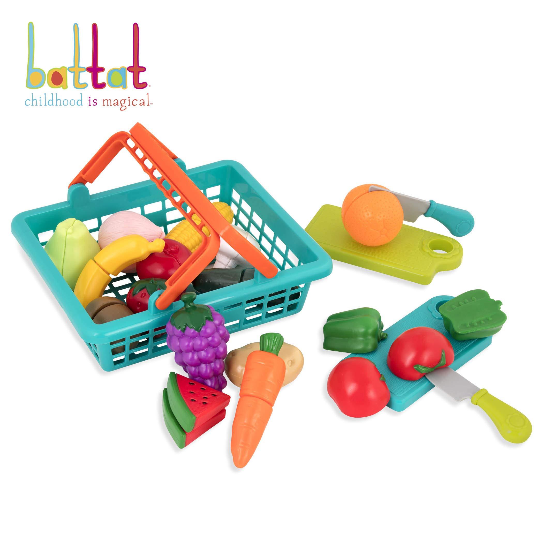 Battat Farmers Market Basket - 37-Pcs Pretend Play Food Set