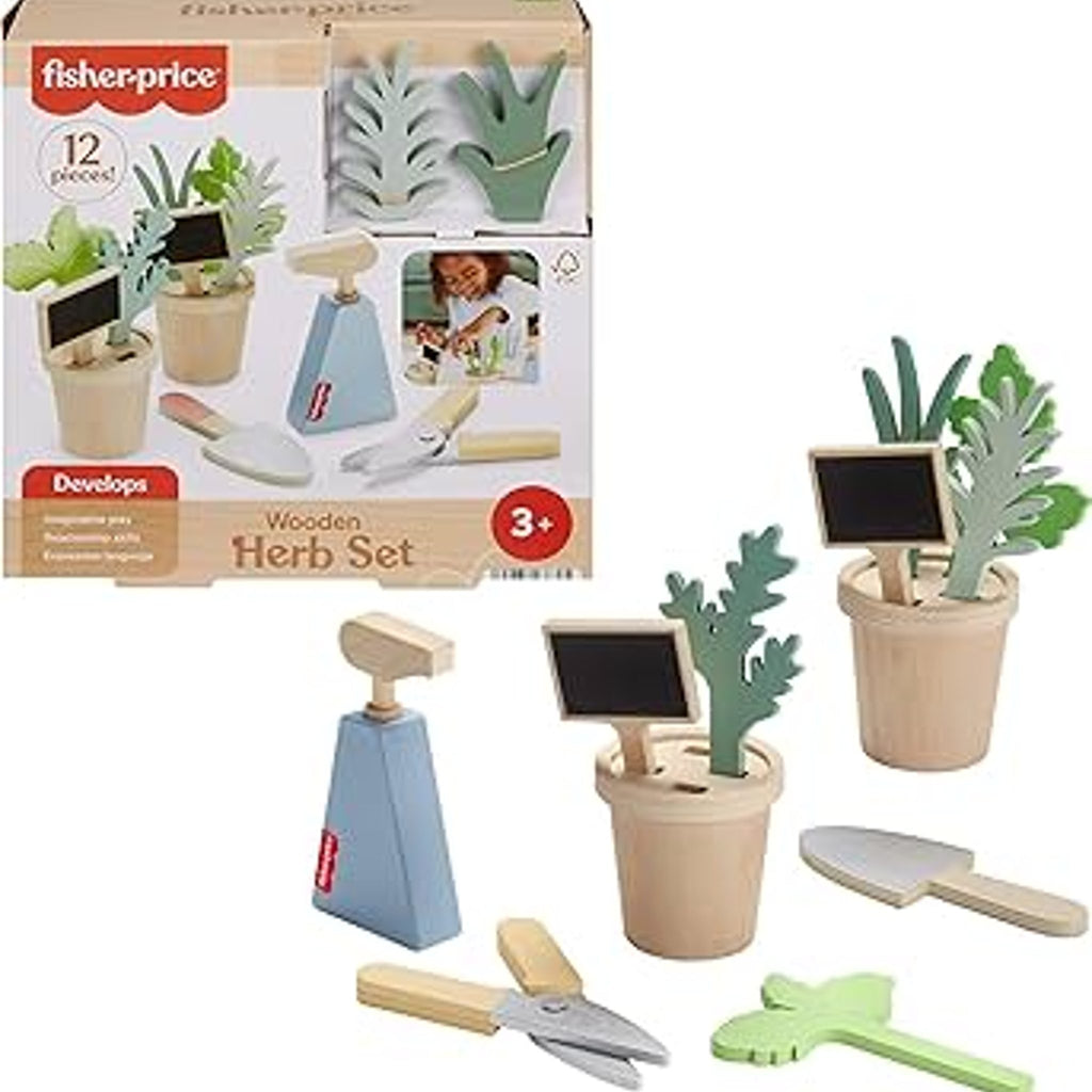 Fisher-Price Wooden Herb Garden Playset, 12 Pieces for Preschool