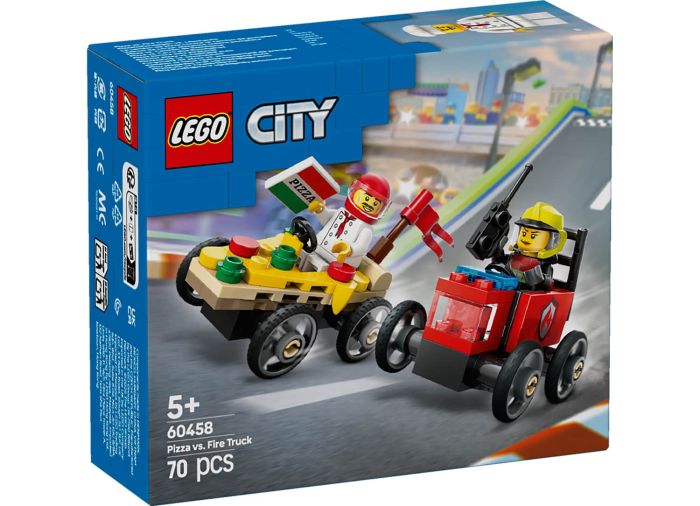 LEGO City Pizza Vs. Fire Truck Race Car Building Toy