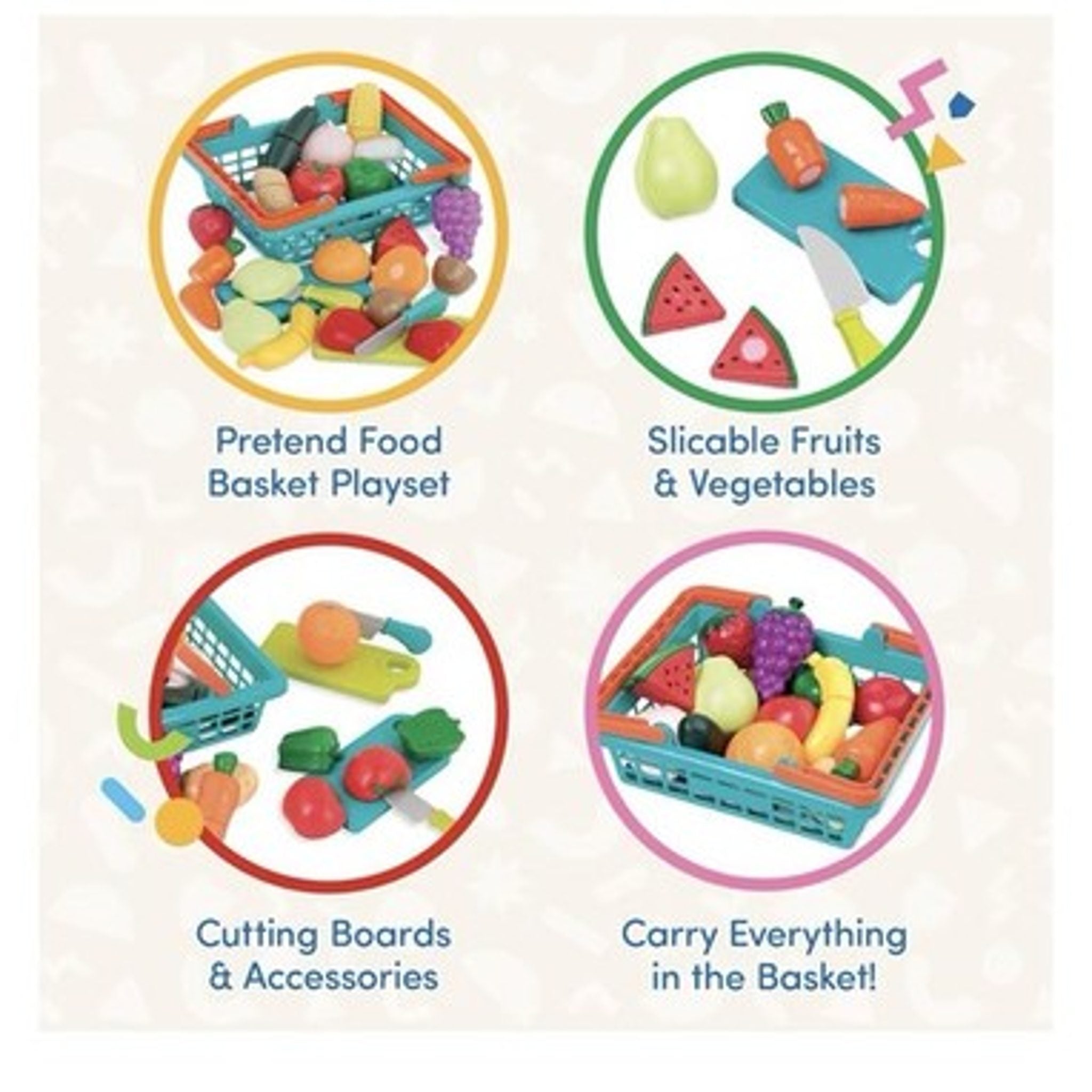 Battat Farmers Market Basket - 37-Pcs Pretend Play Food Set