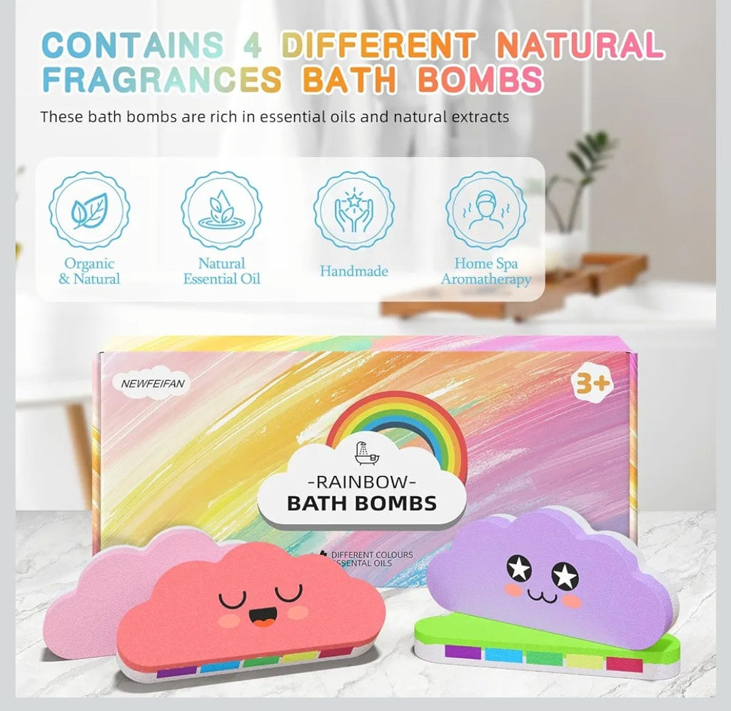 Rainbow Bath Bombs for Kids, Boys & Girls Gifts, Colorful Dissolving Toys with Surprise Colors, Safe & Non-Toxic DIY Bath Time STEM Learning Activity, Bath Toys Ages 3-12