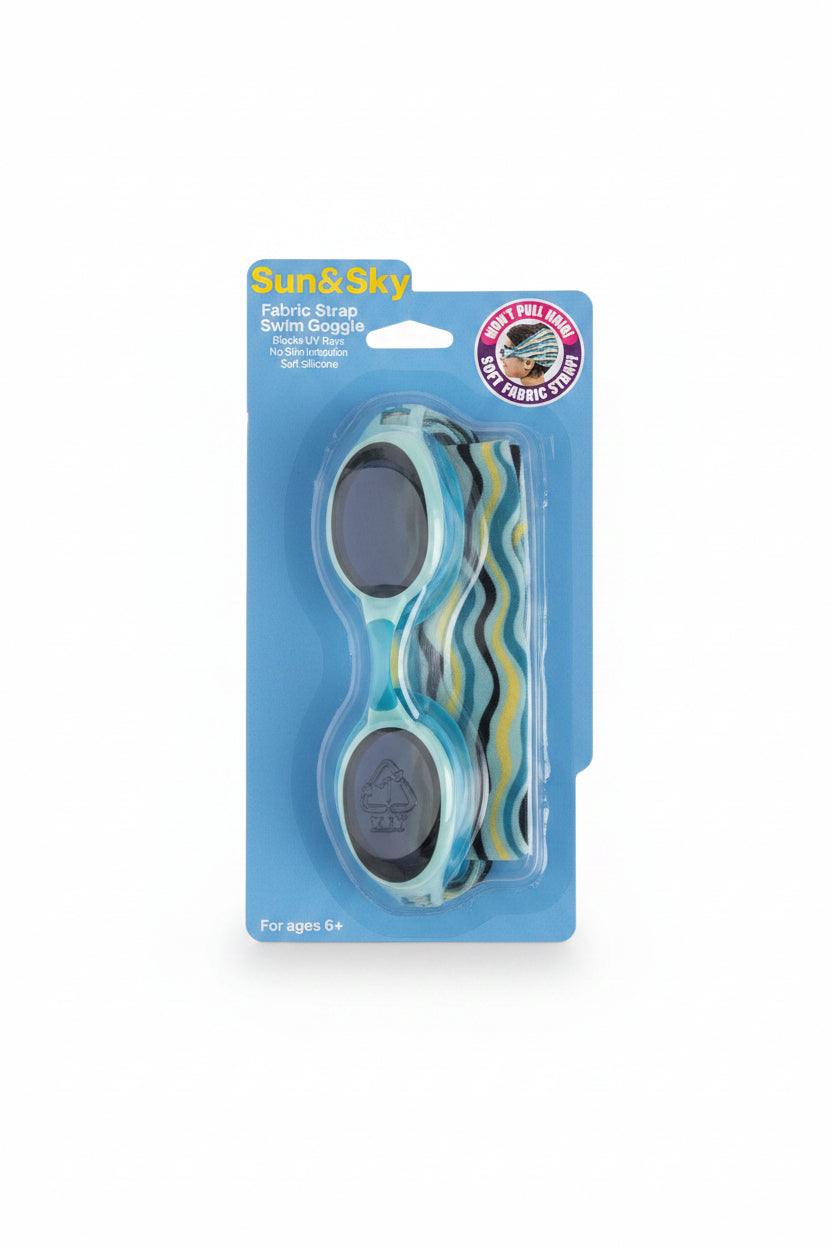 Sun & Sky Youth Fabric Strap Swim Goggles - packaging a little scuffed