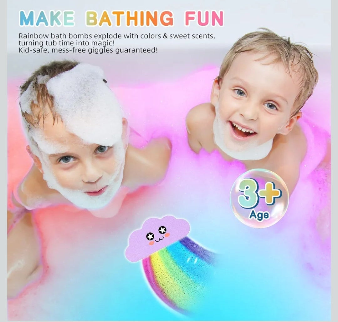 Rainbow Bath Bombs for Kids, Boys & Girls Gifts, Colorful Dissolving Toys with Surprise Colors, Safe & Non-Toxic DIY Bath Time STEM Learning Activity, Bath Toys Ages 3-12